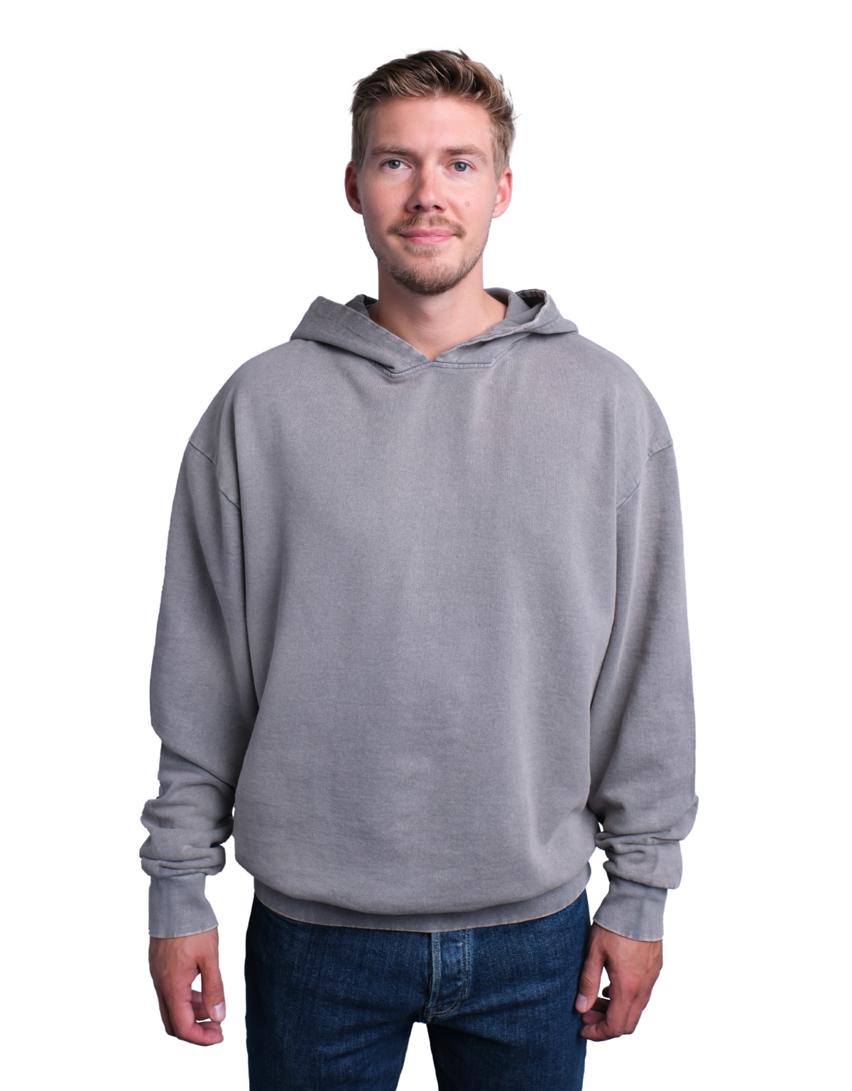Washed hoodie gray front model